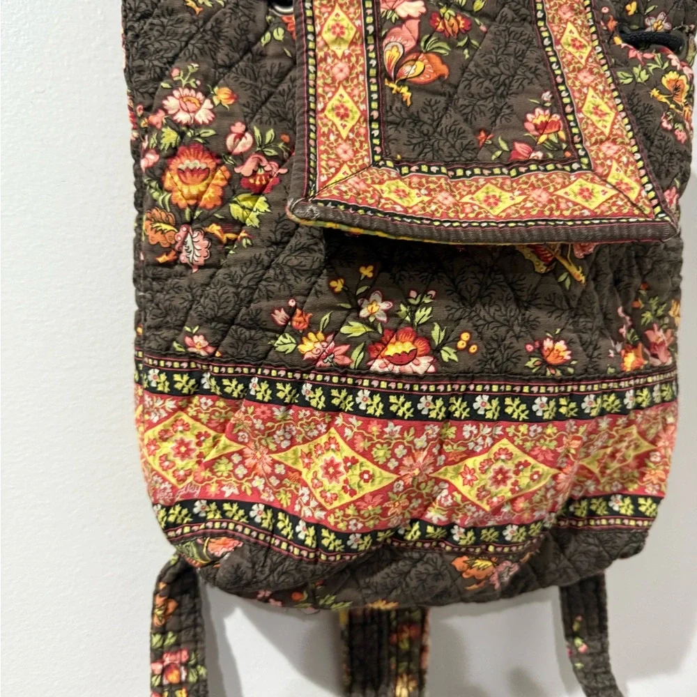Vera Bradley Chocolate Drawstring Backsack Backpack Purse RETIRED Bag‎ Boho I